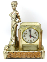 Vintage Art Deco Nude Lady Sessions Clock Brass Gold Tone 13&quot; - £77.58 GBP