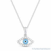 0.13ct Diamond Pave Evil Eye Turkish Greek Charm 14k White Gold Necklace Pendant - £480.82 GBP