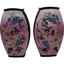 Pair Hand Painted Pink Ceramic Vases Flowers Butterflies Antique C.T.S.S. 11&quot; - £110.18 GBP
