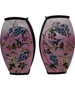 Pair Hand Painted Pink Ceramic Vases Flowers Butterflies Antique C.T.S.S... - £110.32 GBP