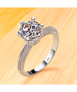 Luxury Classic 18K White Gold Color Ring Solitaire 2 Carat Zirconia Ring... - £13.89 GBP