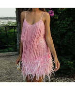 2025 New Sexy Tassel Sequins Feather Mini Dress - $1,965.23 MXN