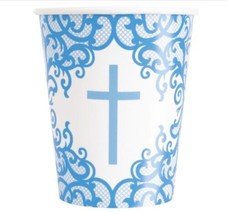 Fancy Blue Cross 8 Ct 9 Oz Hot Cold Cups Baptism Confirmation Church - $3.95