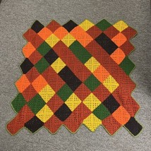 Vtg Hand Crocheted Colorful Stitch color block Afghan Throw Blanket 48&quot; - £22.10 GBP