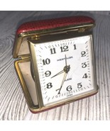 Westclox Travel Alarm Clock Burgundy Clamshell Hard Case Wind-Up Works - $14.85