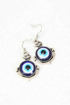 Anchor Glass Cobalt Blue Infinite Eye Evil Eye Silver Plate Dangle Earrings - £4.47 GBP