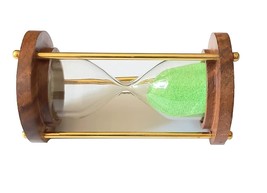 Vintage Sand Timer Glass With Three Brass Rods And Solid Wooden Base Ant... - £47.16 GBP