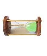 Vintage Sand Timer Glass With Three Brass Rods And Solid Wooden Base Ant... - £46.41 GBP