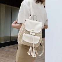 fashion straw backpa rattan backpack for teenagers girls weave lucury pu school  - £38.15 GBP