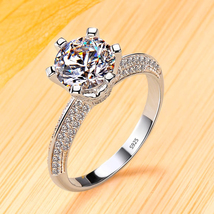 Luxury Classic 18K White Gold Color Ring Solitaire 2 Carat Zirconia Ring... - £13.44 GBP