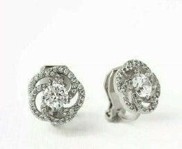 12.50Ct Simulated Moissanite Clip-On Halo Stud Earrings 14k White Gold Plated - £63.96 GBP