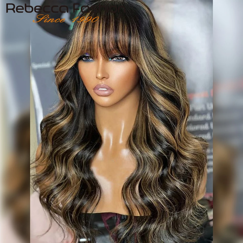 Rebecca 180D Body Wave Human Hair Wigs With Bangs Fringe Remy Human Hair - $72.76+