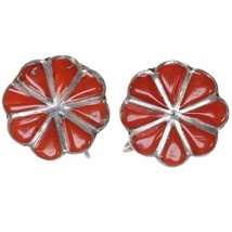 40&#39;s-50&#39;s Zuni coral channel inlay sterling screw back earrings - $163.35