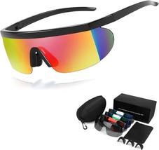 Semi Rimless Cycling Glasses Kit,UV400 Polarized Sports Sunglasses with 4 Lenses - £15.55 GBP