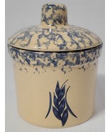 VTG RRP ROSEVILLE POTTERY WHEAT Blue SPONGEWARE COVERED BUTTER CROCK 1 P... - $37.00