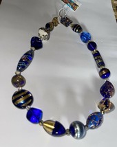 Dyadema Italian Venetian Murano Silver Foil/ Swirl Glass Bead Necklace BLUE  new - £169.06 GBP
