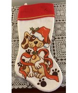 Dog Christmas Stocking  16 Inch Brown Tan Puppy Santa Hat Red Ribbon Paw... - £9.91 GBP