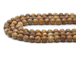 High-Quality Genuine Brown Fossil Agate - 6/8mm Round Smooth Beads - Sku#U1350 - £6.11 GBP+