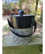 MID CENTURY VINYL BLACK &amp; WHITE SNAKE SKIN ICE BUCKET WITH LID ~ MCM 1960&#39;s - $16.04