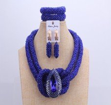 Chunky Women Royal Blue African Beads Bridal Jewelry Sets For Wedding Nigerian B - £63.92 GBP