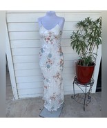 VTG 90 2000 y2k silk floral maxi slip dress layered bias white sexy slin... - $70.13