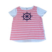 Tommy Hilfiger Nautical Striped Short Sleeve Graphic T-shirt Navy Blue Pink XL - £14.19 GBP