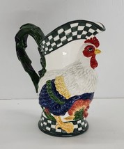 Vintage Dept 56 Rooster Pitcher Embossed Green/White Check Country - £19.32 GBP