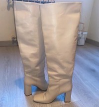 ZARA NEW BNWT. ECRU OFF WHITE LEATHER HIGH HEEL BOOTS. 4003/410 - $131.24