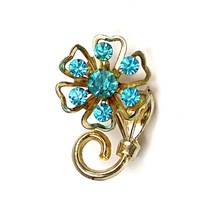Coro Blue Rhinestone Flower Brooch Mid-Century Gold Tone Costume Jewelry... - €20,63 EUR