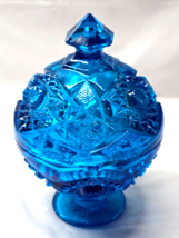 Vintage KEMPLE Cut Glass Covered Pedestal Compote Dish QUINTEC BLUE Fan ... - $543.08 MXN