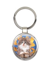 Cat : Gift Keychain Cute Animal Kitten Funny Friend Leaves Fall - £6.31 GBP