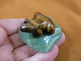 (Y-FRO-LP-709) Little Brown Frog Frogs Lily Pad Stone Gemstone Carving Figurine - £14.09 GBP