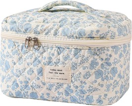 Large Travel Quilted Makeup Bag for Women Floral Cotton Cosmetic Bag Coquette Ae - £28.59 GBP