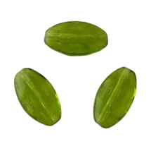 25 Olivine Green Beads Czech Boho 20x11mm Dimpled Flat Oval Almond Glass Beads - £3.94 GBP
