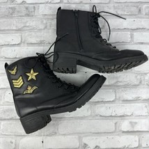 Steve Madden Women’s SZ  10 Black Leather Eloise-P Combat Lace Up Military Boots - £28.08 GBP