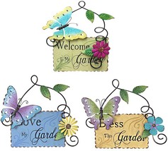 Metal Garden Welcome Sign with Butterfly Decor Set of 3, Outdoor Hanging Welcome - £9.74 GBP - £23.90 GBP