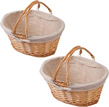 Kinjoek 2 Packs Wicker Woven Basket, Natural Willow Basket With Handle, - £30.24 GBP