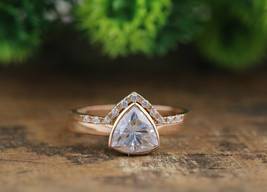 2CT Trillion Cut Moissanite Engagement Ring Rose Gold Wedding Bridal Ring Set - £178.58 GBP