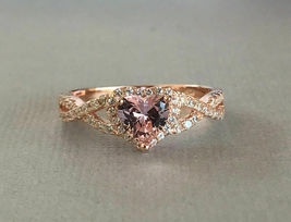 1.55CT Heart-Cut Pink Sapphire Diamond Halo Engagement Ring 10K Rose Gold Over  - £70.08 GBP