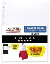 Five Star Loose Leaf Paper Study Note College Ruled Paper 80 Sheets  8.5... - €7,73 EUR