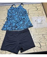 Tempt Me Blue Paisley Swim Suit 2pc Shorts &amp; Halter Top Size M Swimsuit NEW - $19.34