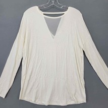 Socialite Shirt Women Size M Ivory Stretch New Long Sleeves V-Neck Keyhole Top - £10.39 GBP