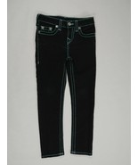True Religion Section Skinny Girls Black Jeans Teal Stitching Girls Size... - £14.85 GBP