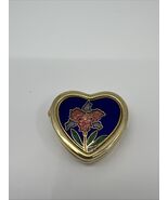 Vtg Cloisonné Heart Shaped Hinged Pill Trinket Box W/Liner Orchid Flower... - $15.00