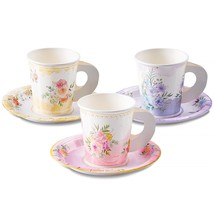 24 Paper Tea Cups And Plates, 7 Oz Disposable Paper Teacups And Saucer Sets For  - £24.12 GBP