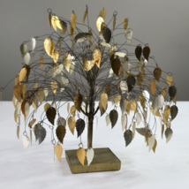 Vintage Braided Wire Gold leaf Shimmering Kinetic Tree Mid Century Art Sculpture - $39.00