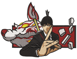 Anime Embroidery Pattern Chainsaw Man Aki Signs Fox - £3.93 GBP