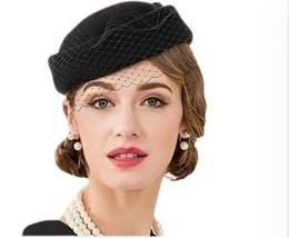 Vintage British Style Wool Felt Pillbox Hat Fascinator For Elegant Women... - £46.98 GBP