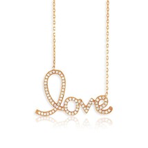 Sterling Silver Large LOVE Script CZ Necklace - Rose Gold Plated - £38.84 GBP