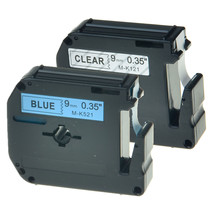 2Pk Black On Clear/Blue 9Mm Label Tape For Brother Mk521 M521 Mk121 M121... - £20.44 GBP